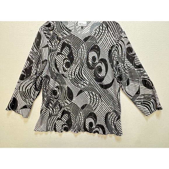 All Hours Womens 3/4 Sleeve Blouse Top Sze L Black White Abstract Rhinestone Y2K - Picture 4 of 11
